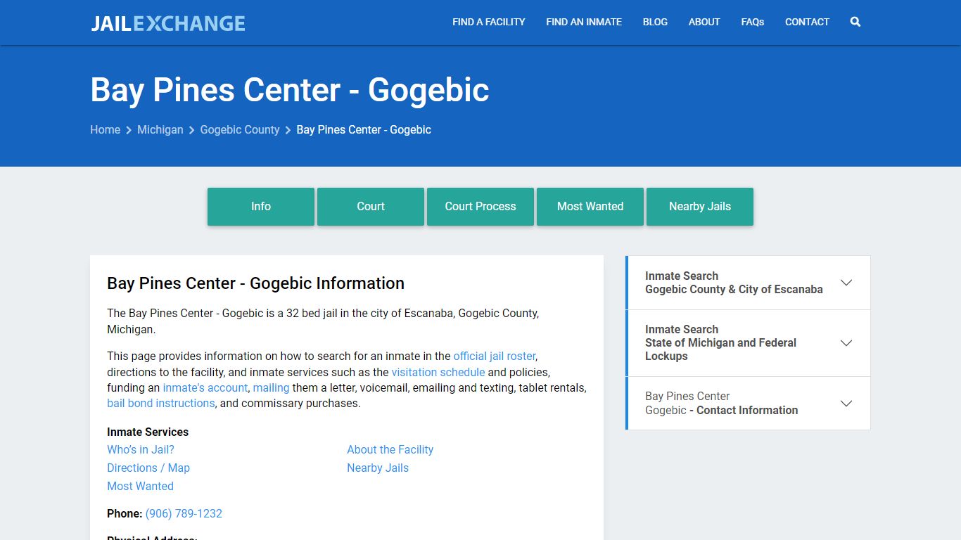 Bay Pines Center - Gogebic, MI Inmate Search, Information - Jail Exchange